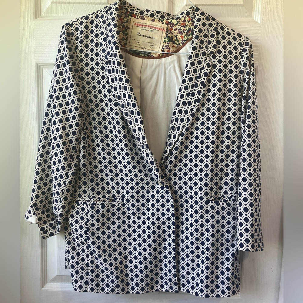 Anthropologie Cartonnier Geometric Sophisticated Chic Blazer Jacket Womens Large